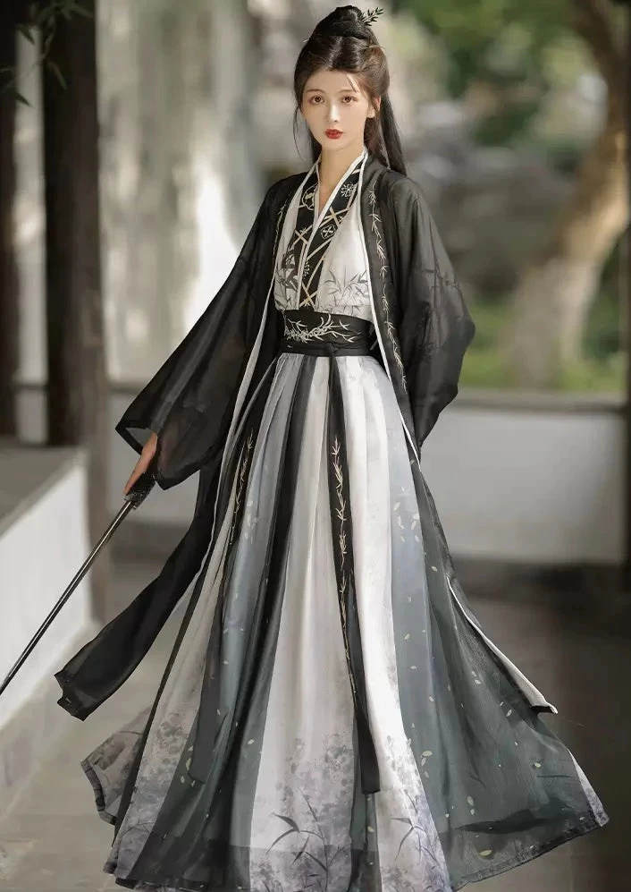 Unisex 3-Piece Song Dynasty Hanfu Set Bamboo Print Daily Wear Plus Size| HANFUBAO