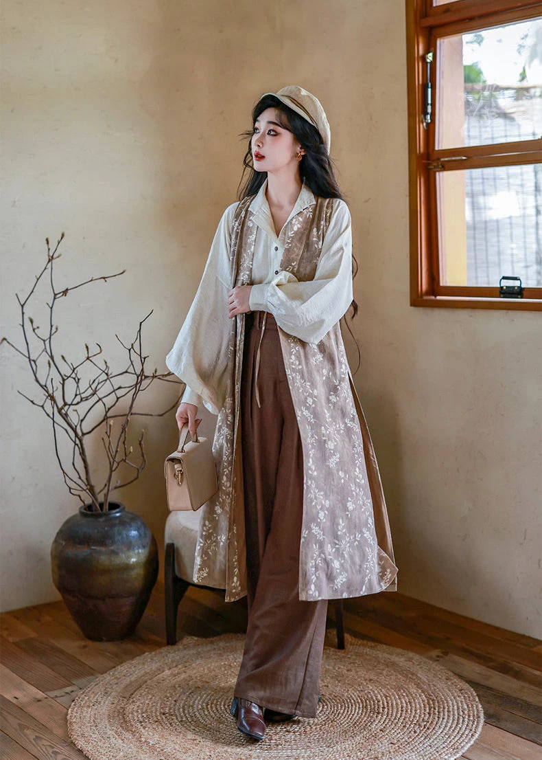 Women’s Modern 3-Piece Daily Hanfu Pants Set Rayon Linen Blend | HANFUBAO