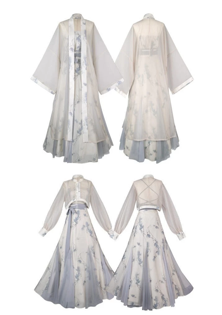 Women Daily Hanfu 3-Piece Set Modern Gray Lyocell Blend | HANFUBAO