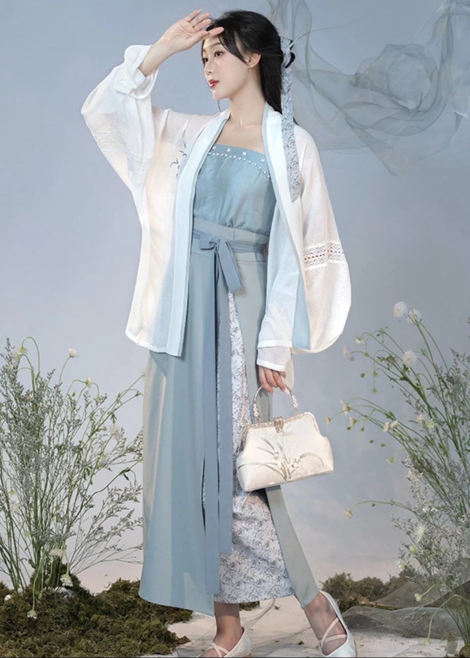 Women’s 4-Piece Blue Jasmine Daily Hanfu Set,  Blend | HANFUBAO