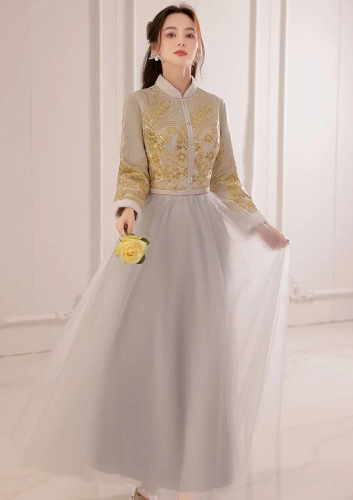 Women's Daily Hanfu Bridesmaid Gray Chinese Style Dress  Plus Size | HANFUBAO