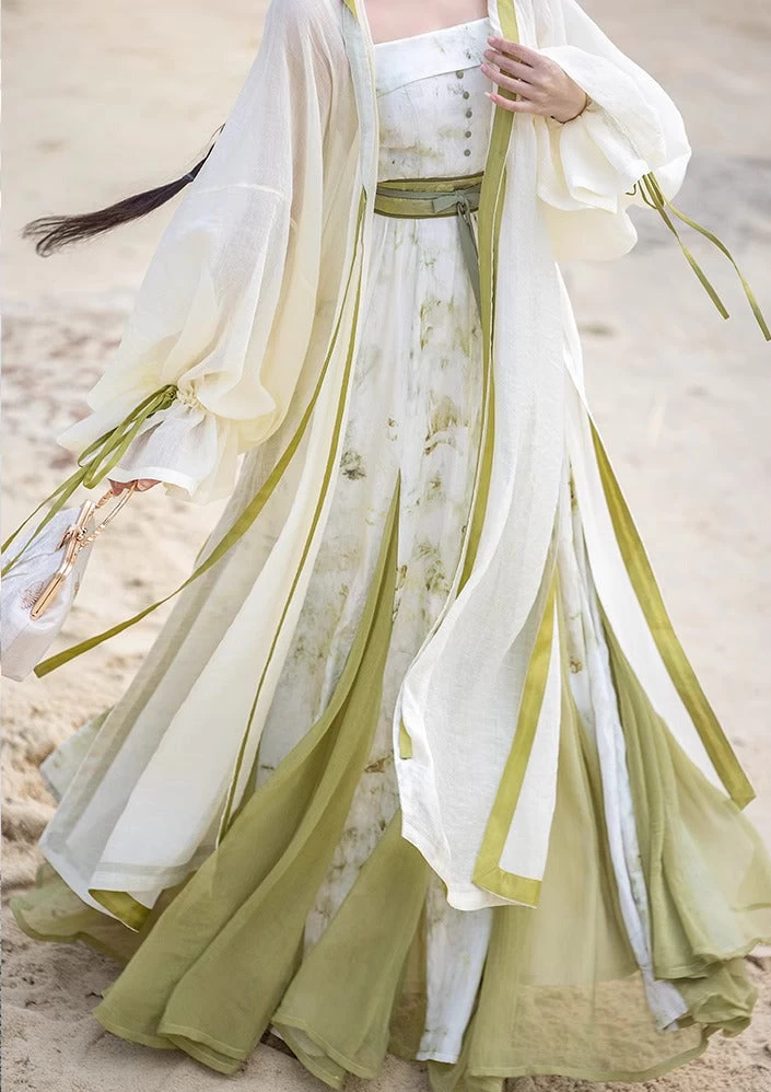 Women’s Modern 3-Piece Hanfu Set Jade Green | HANFUBAO