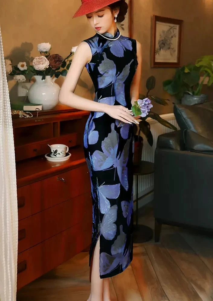 Women's Velvet Qipao Dress High Slit Daily Hanfu Plus Size | HANFUBAO