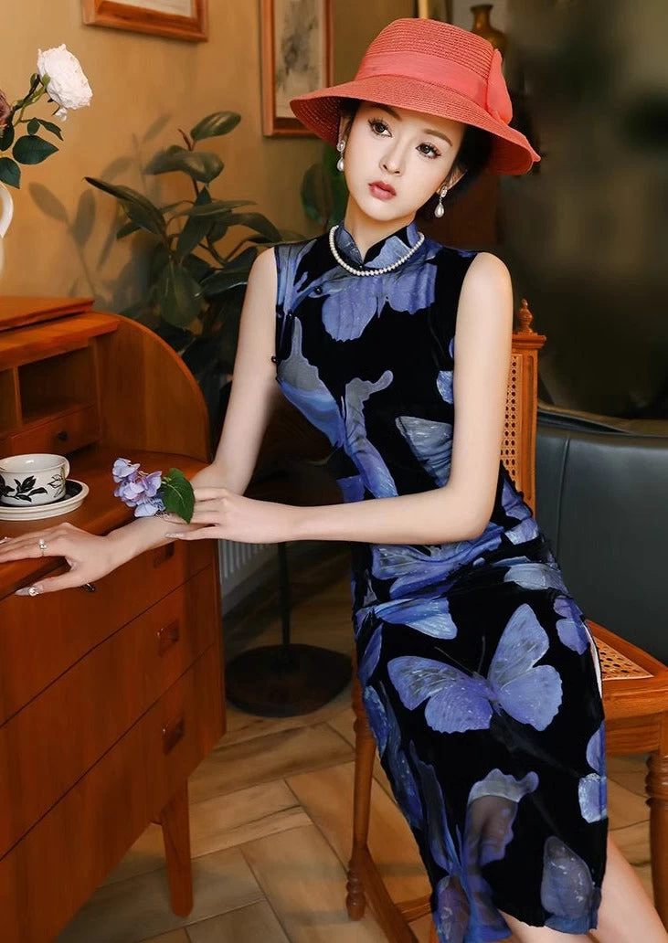 Women Velvet Qipao Dress High Slit Daily Hanfu Plus Size | HANFUBAO