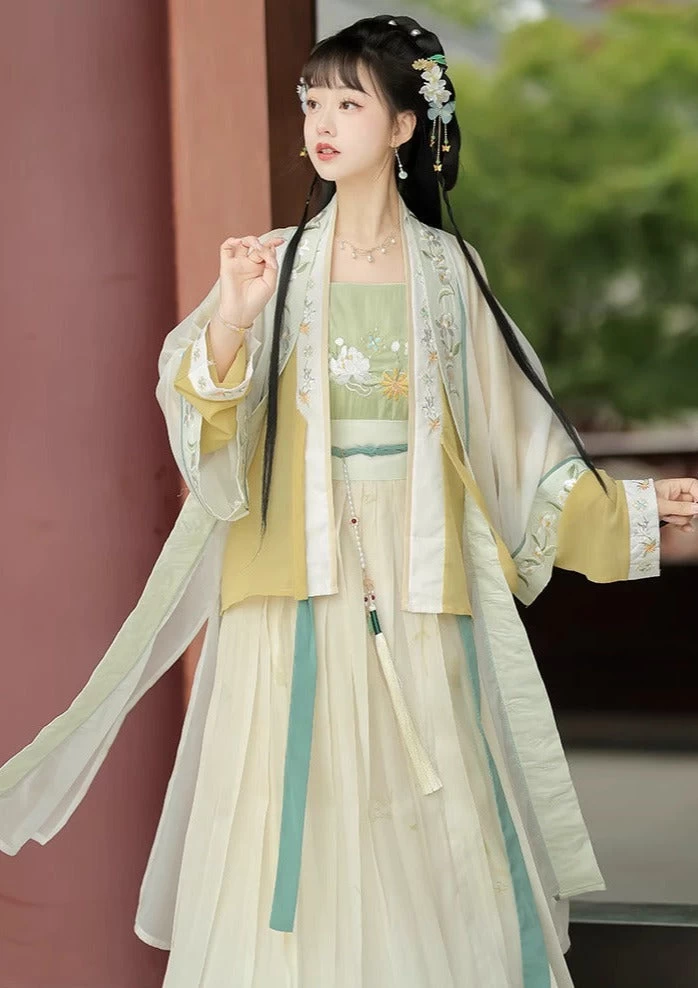 Women's Song Dynasty Hanfu 4-Piece Set Jasmine Floral| HANFUBAO