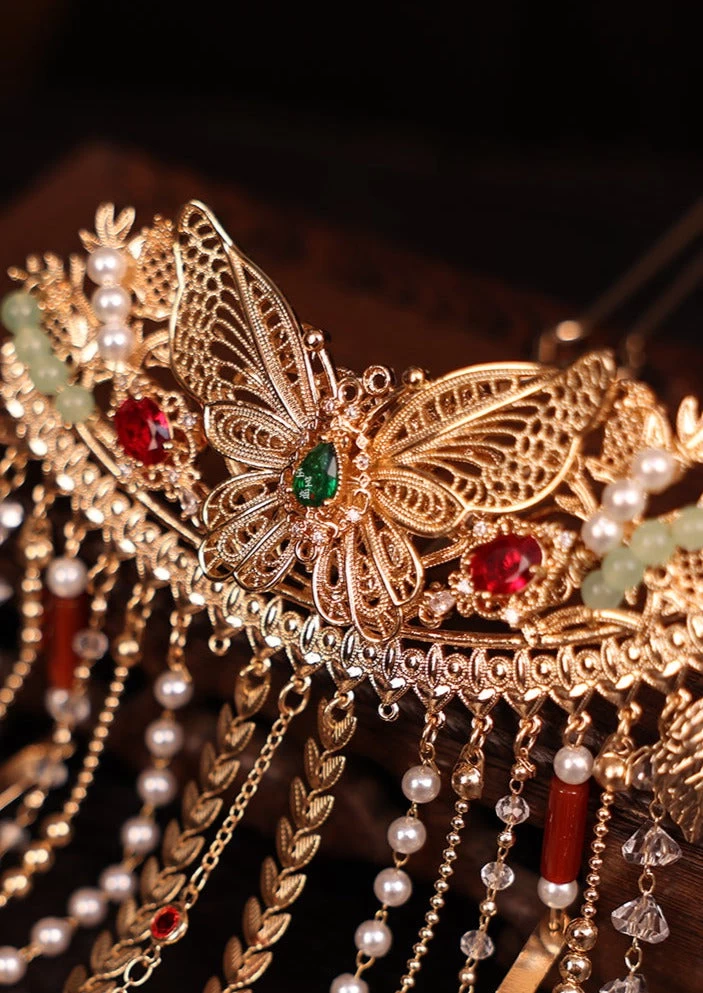 Butterfly Back-of-Head Gold Metal Hairpin for Hanfu Daily Styling | HANFUBAO