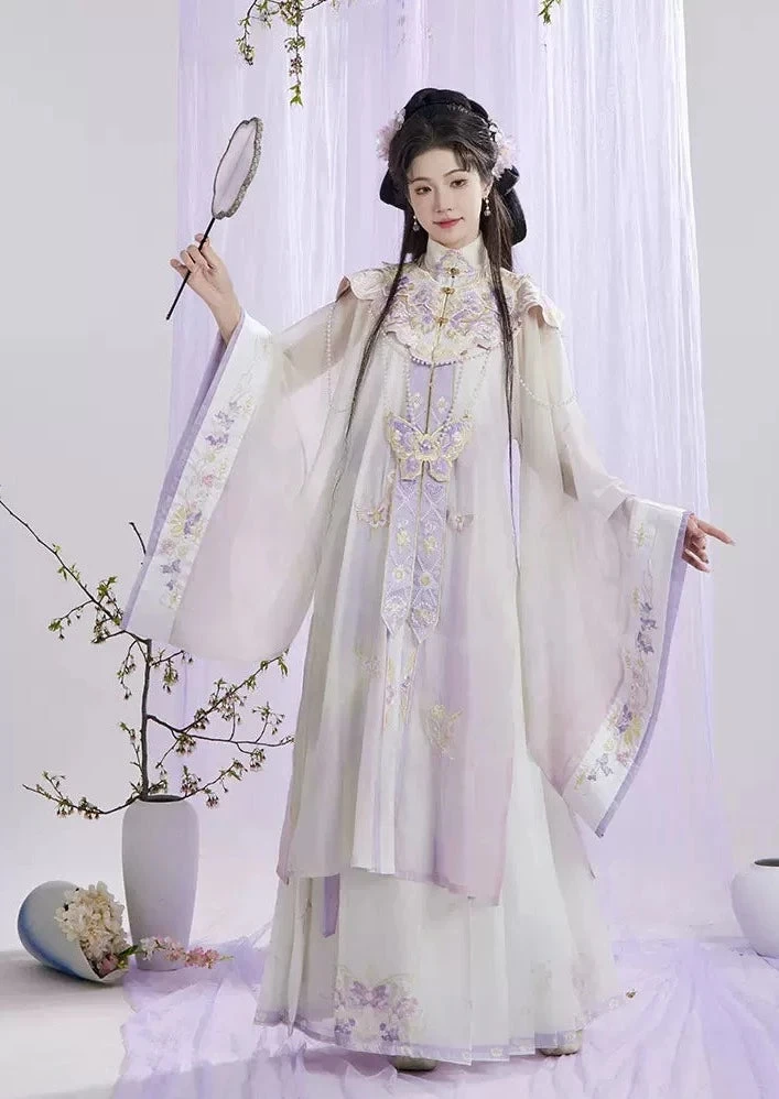 Women Modern Daily Hanfu Yarn Set Purple Floral Embroidery Plus Size | HANFUBAO