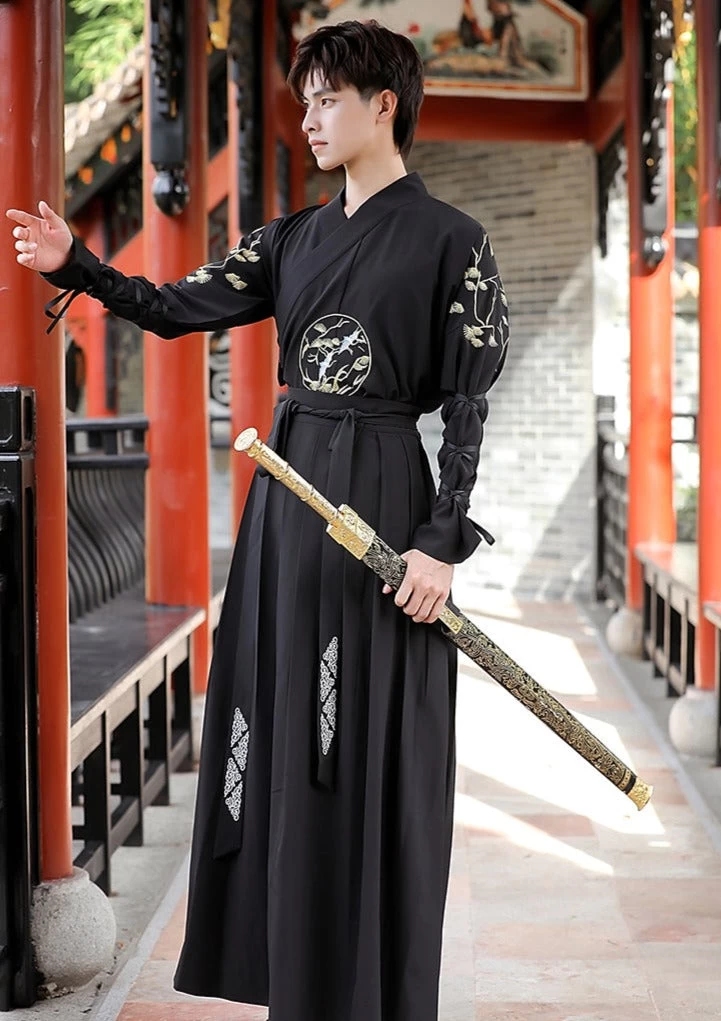 Men's 3-Piece Black Daily Hanfu Set Plus Size | HANFUBAO