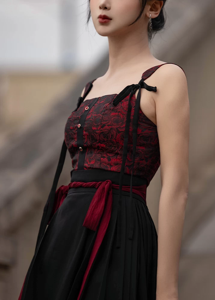 Women's 3-Piece Modern Crimson Hanfu Set, Viscose-Poly Daily Wear| HANFUBAO