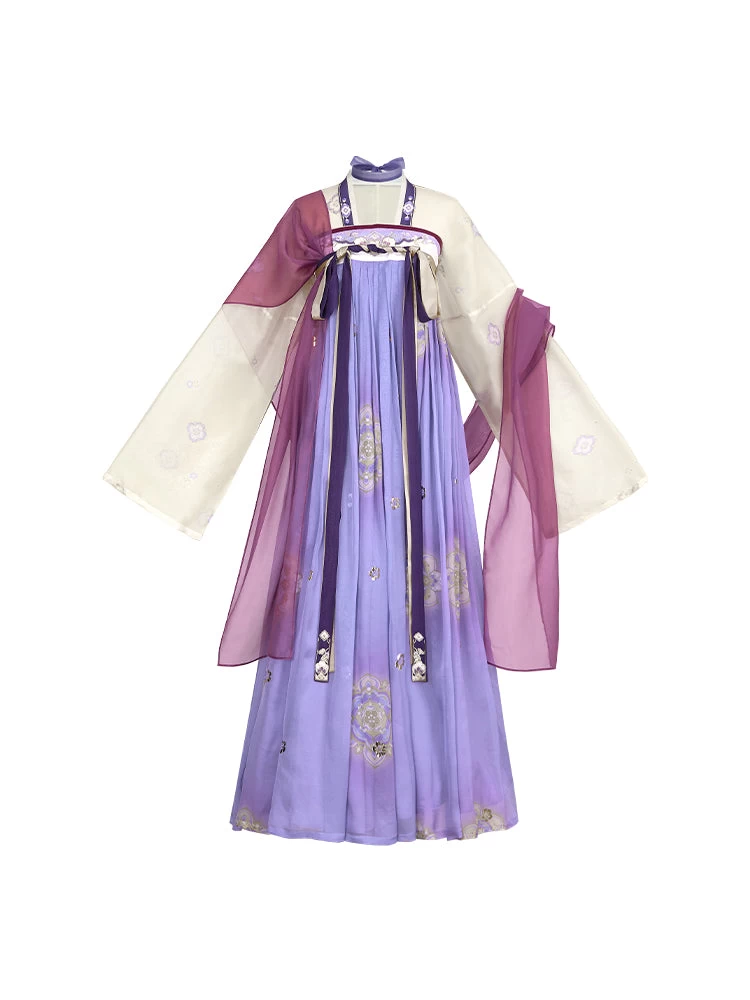 Women Modern Hanfu 100% Silk Set Violet Floral Embroidered | HANFUBAO