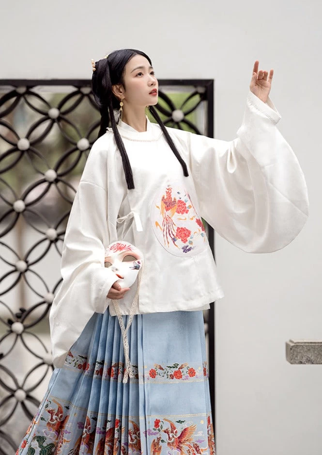 Women Ming Dynasty Hanfu Shirt Half Face Makeup Print Cotton Daily Wear | HANFUBAO