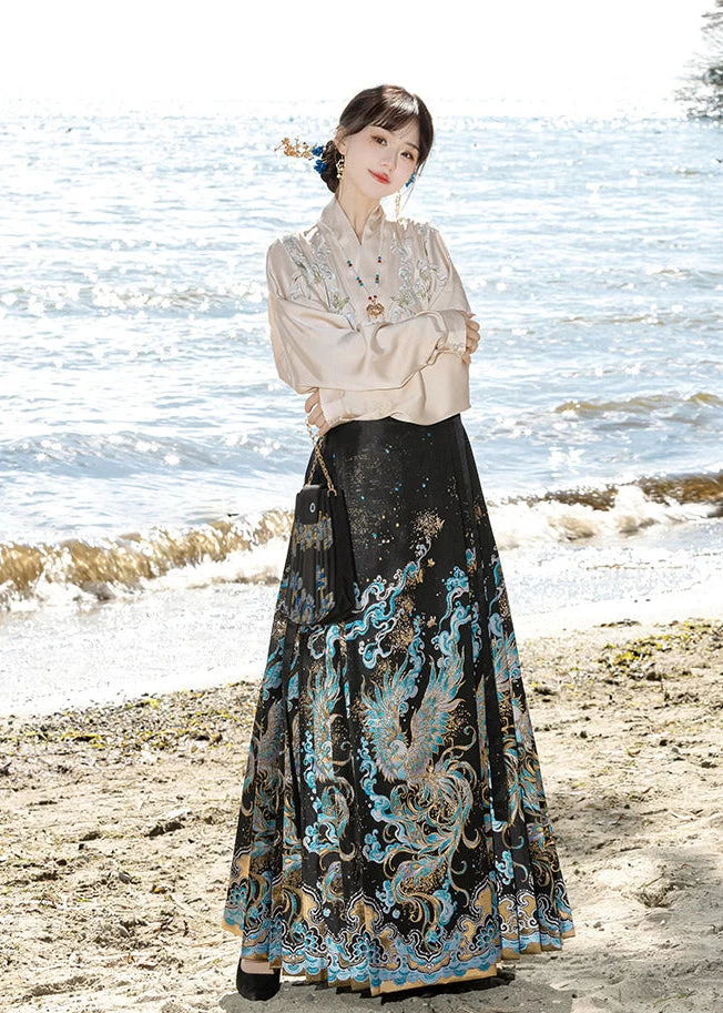 Women Modern Daily  Hanfu Set Snow Phoenix Embroidery Plus Size | HANFUBAO