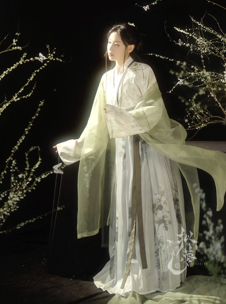 Women Song Dynasty Daily Hanfu Set Matcha Green,  3-Piece | HANFUBAO