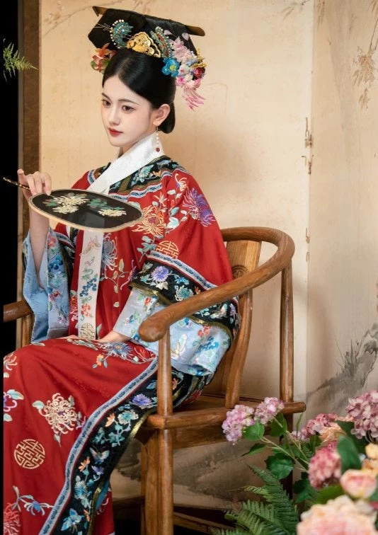 Women Modern Daily Hanfu Embroidered Dress Set White Scarf | HANFUBAO