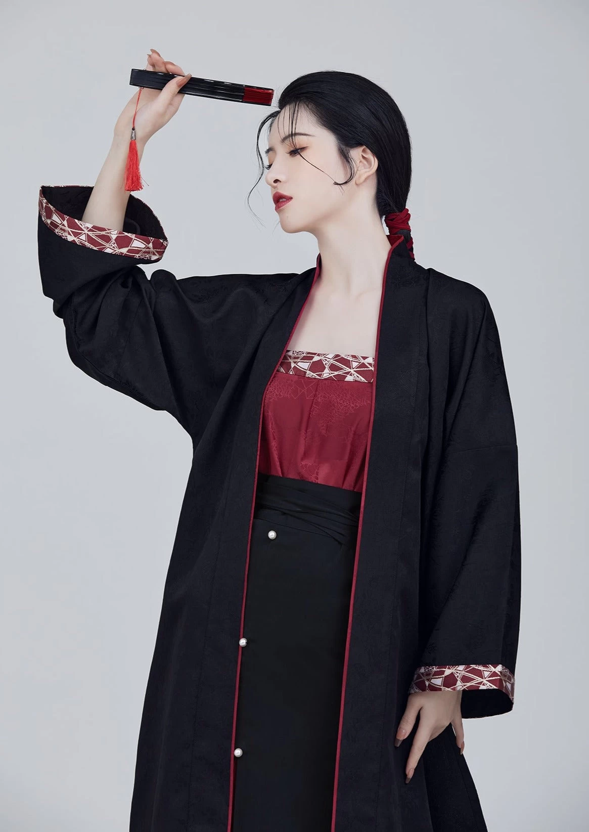 Women Modern Black Daily Hanfu Set Skirt+Top+Coverup | HANFUBAO