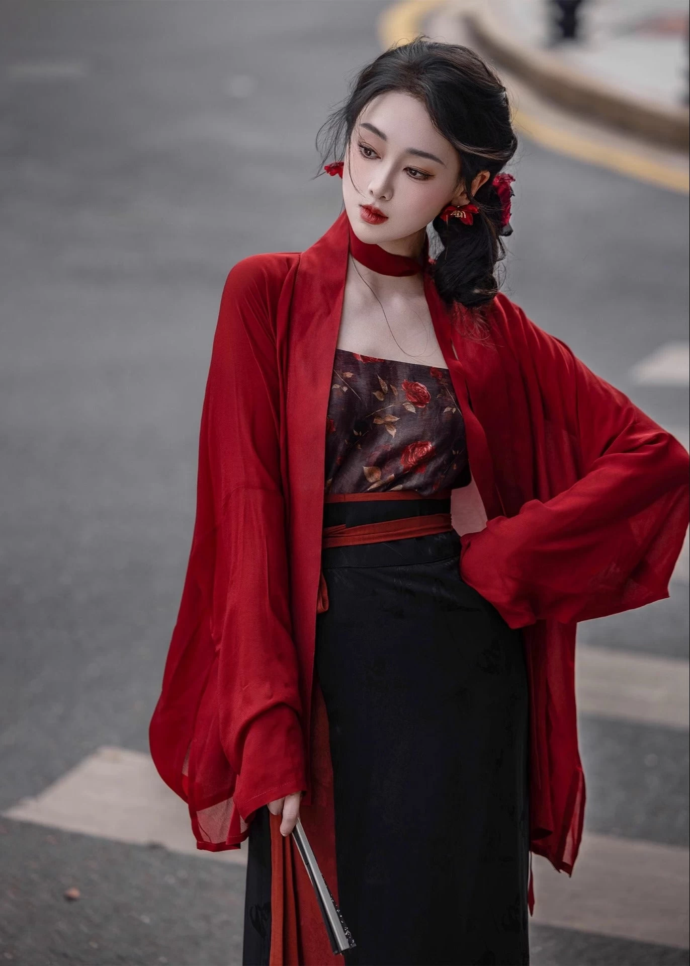 Women Modern Tencel Hanfu 3-Piece Set Twilight Rose | HANFUBAO