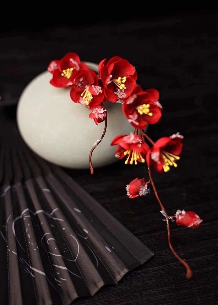 Women's Hanfu Floral Yarn & Faux Pearl Hair Clips for Festivals 9cm | HANFUBAO