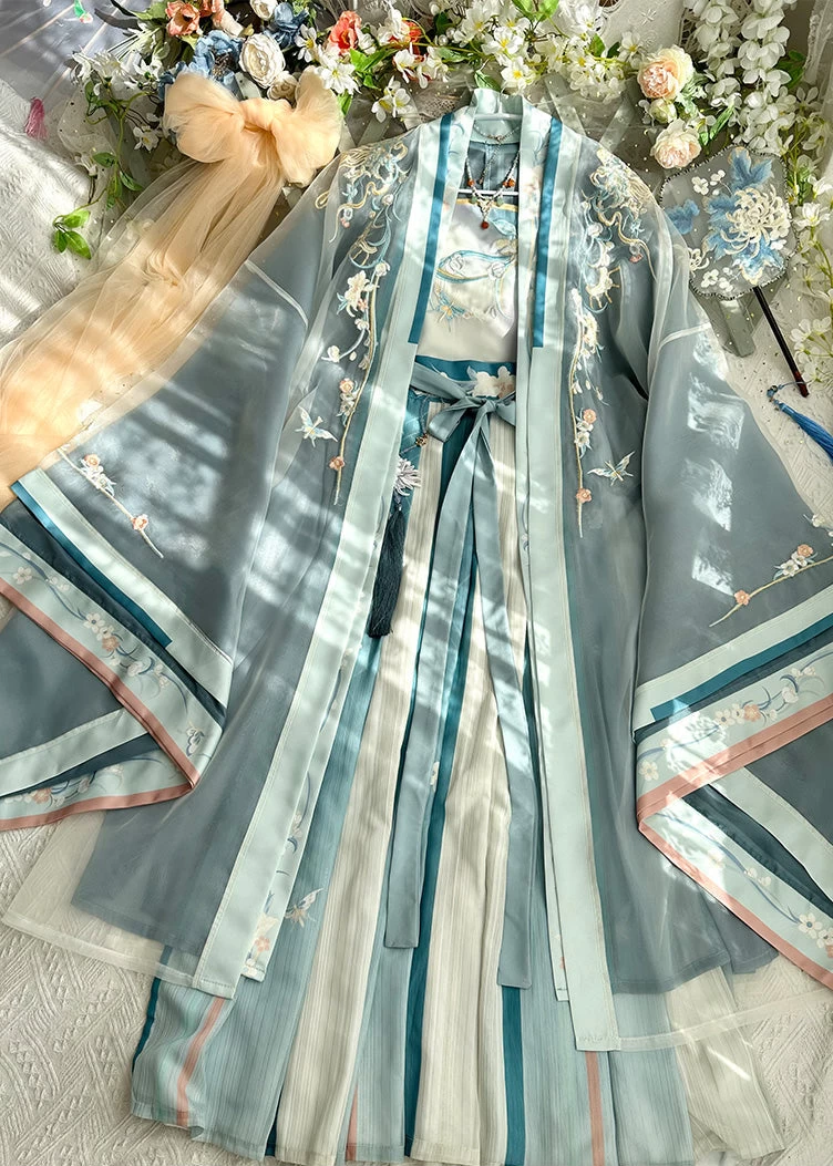 Women’s 5-Piece Plus Size Embroidered Floral Chiffon Hanfu Set | HANFUBAO