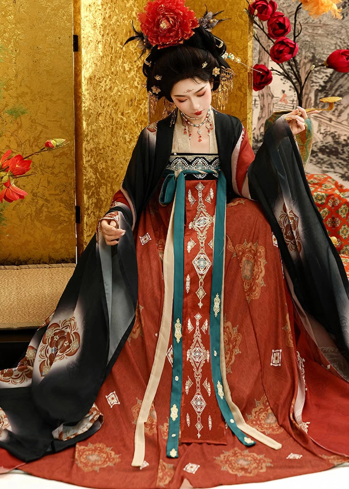 Women’s 4-Piece Floral Chiffon Daily Hanfu Set for Festivals| HANFUBAO