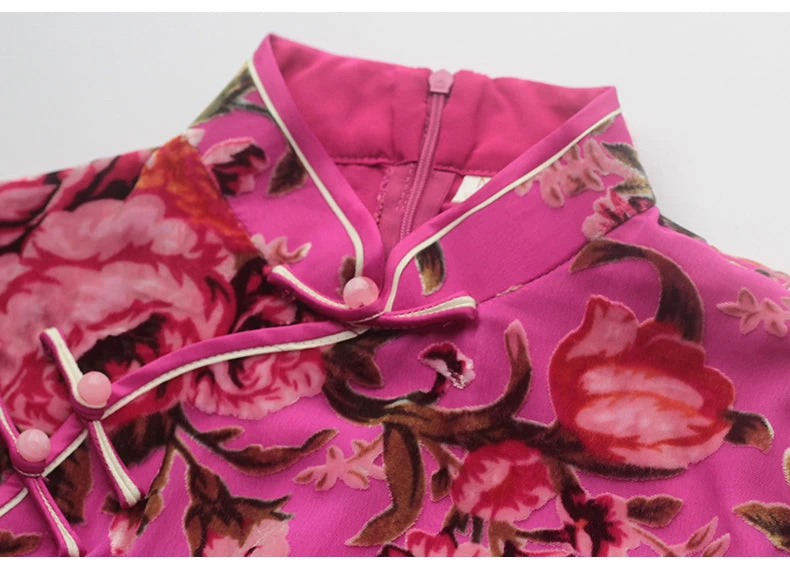 Women Velvet Modern Hanfu Qipao Cheongsam Pink Rose | HANFUBAO