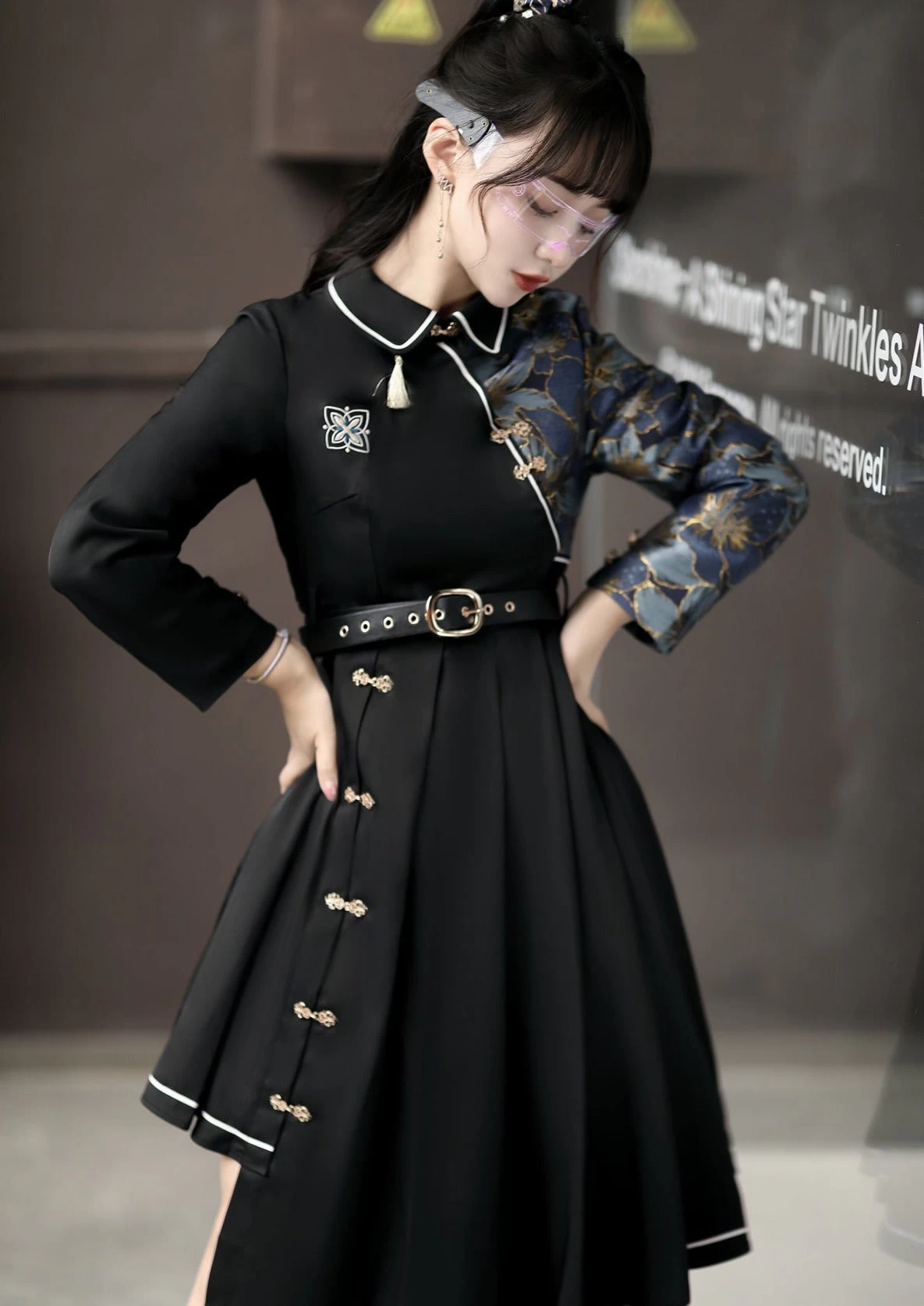 Women's Modern Black Lolita Daily Hanfu Dress, Plus Size | HANFUBAO