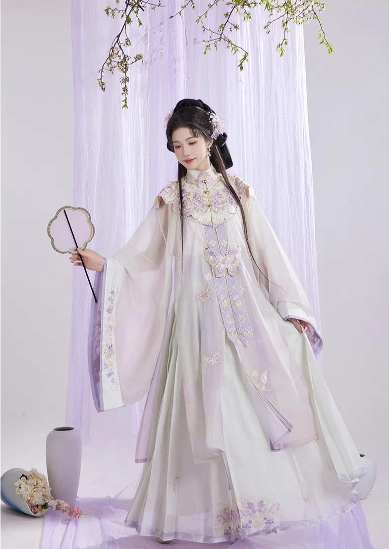 Women Modern Daily Hanfu Yarn Set Purple Floral Embroidery Plus Size | HANFUBAO