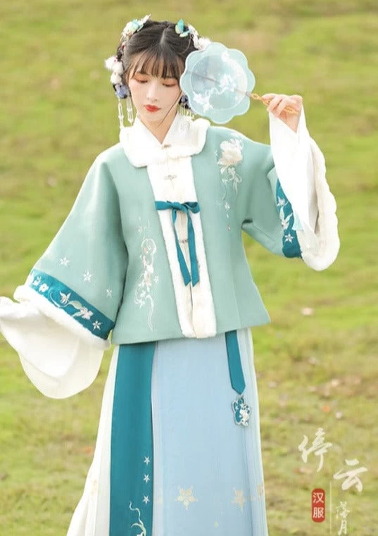 Women Ming Dynasty Winter Hanfu 3-Piece Set Skirt & Cardigan Plus Size | HANFUBAO