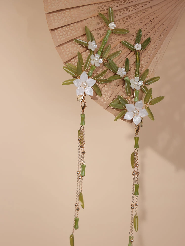 Women Bamboo Rain 2Pcs Hanfu Style Shrink Plastic Hair Clips | HANFUBAO