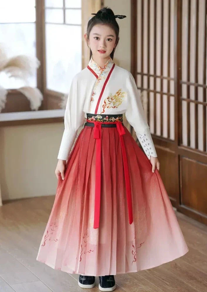 Kids 3-Piece Song Dynasty Hanfu Set Flame Embroidery Daily Wear | HANFUBAO