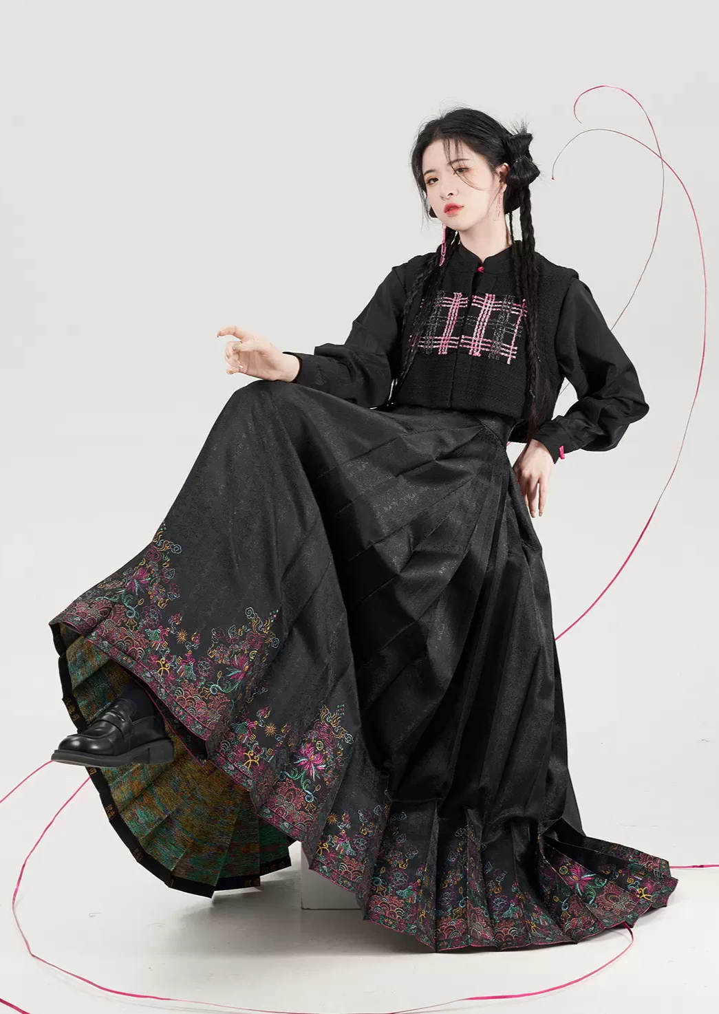 Women Modern Hanfu Neon 3-Piece Ma Mian Skirt Set | HANFUBAO
