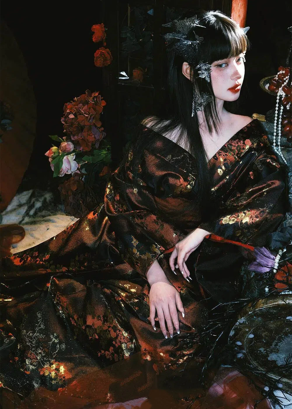 Women’s 2-Piece Daily Hanfu Kimono Set, Floral Pattern, 100%  | HANFUBAO