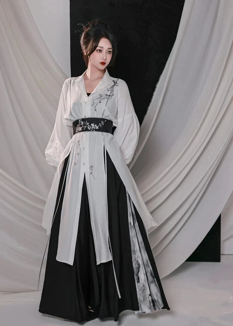 Women's Modern Hanfu Cotton Blend Pants Set | Plum Print Plus Size | HANFUBAO