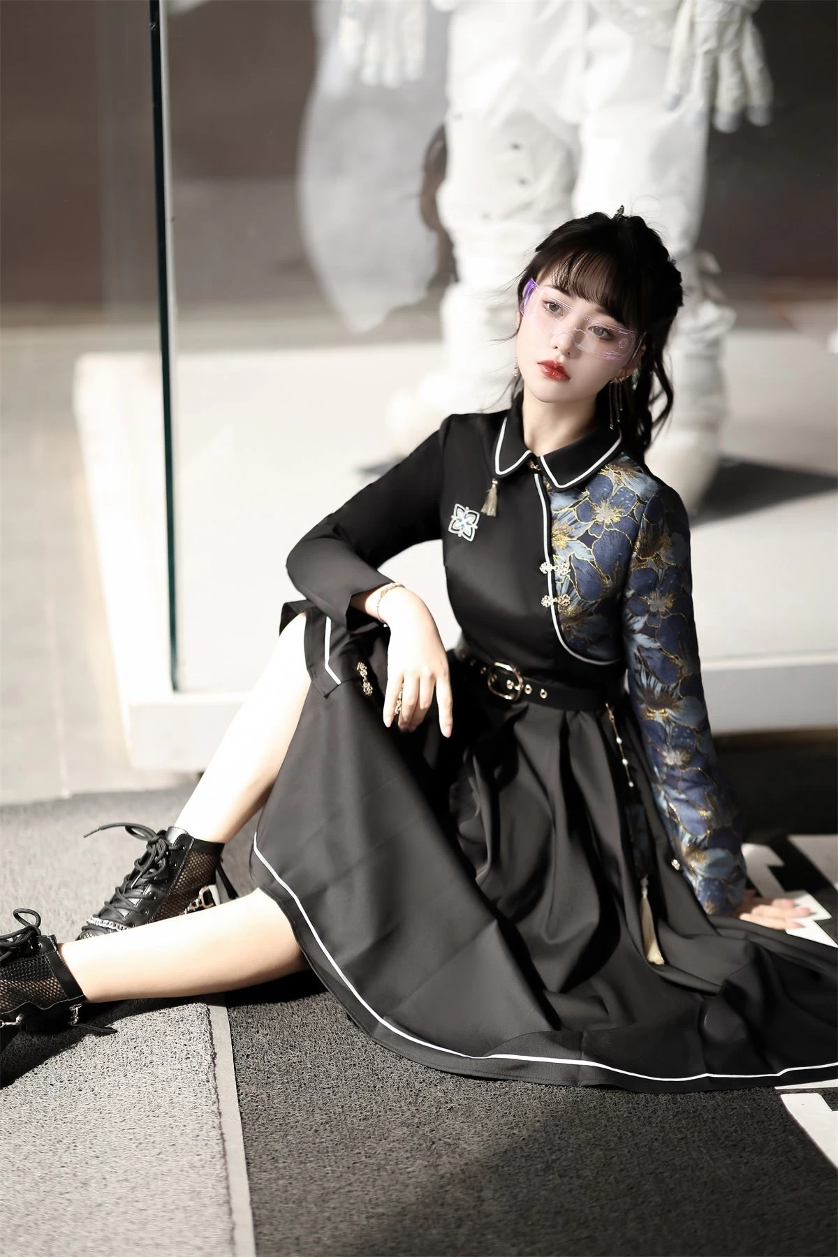 Women's Modern Black Lolita Daily Hanfu Dress, Plus Size | HANFUBAO