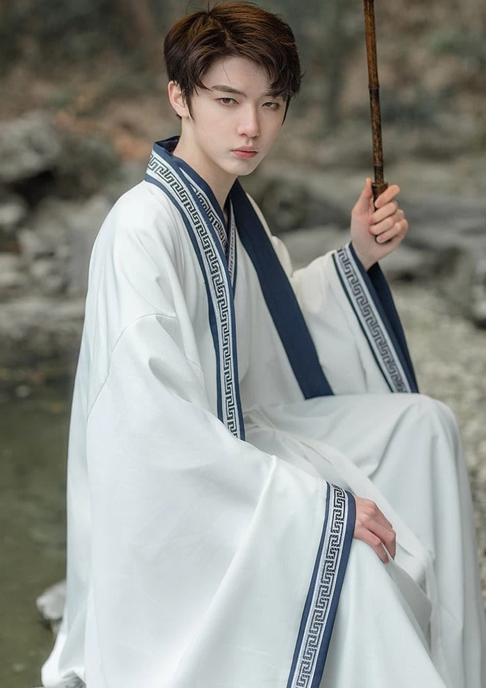 Men's Daily Hanfu Set White Yarn  Plus Size | HANFUBAO