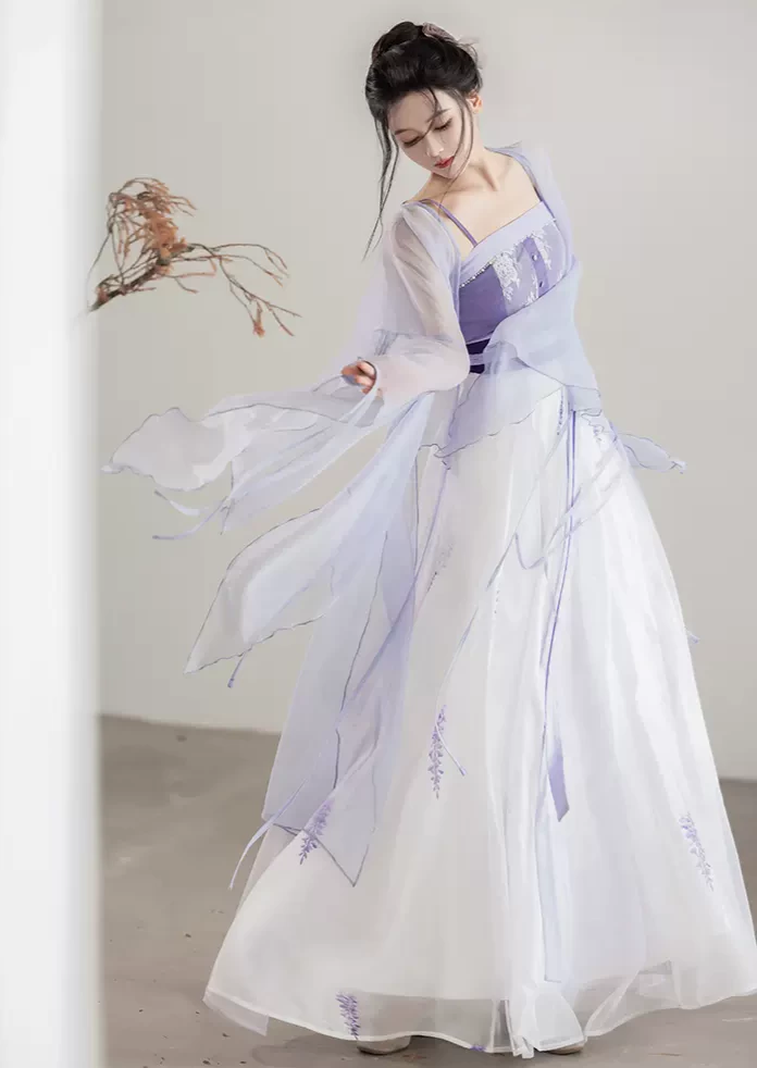 Women’s Artificial Silk Modern Hanfu 3-Piece Set Purple Wisteria | HANFUBAO