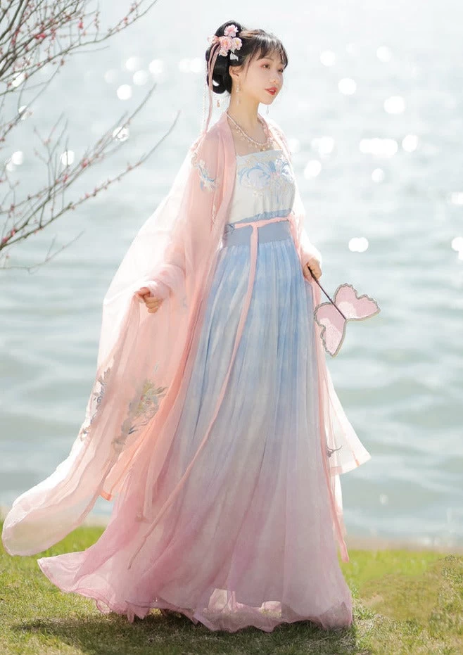 Women’s 4-Piece Daily Hanfu Dress Set Aqua Blue Plus Size | HANFUBAO