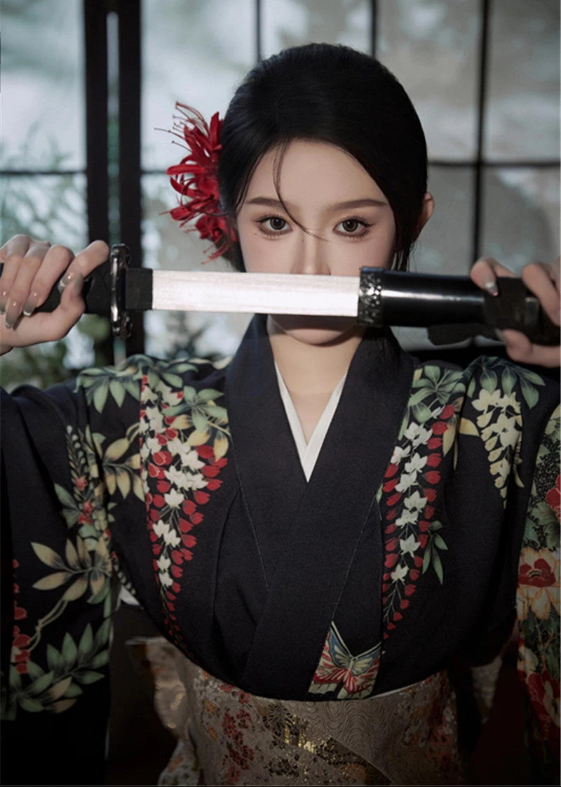 Women 3-Piece Hanfu Kimono Set Sakura Print  for Daily & Events | HANFUBAO