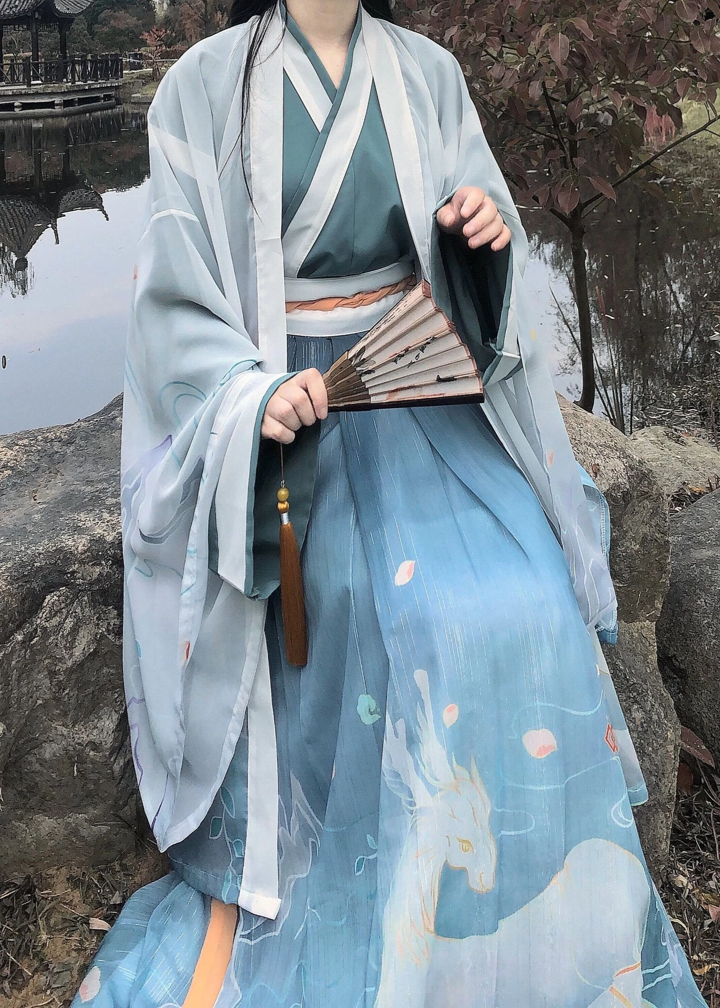 Women Chiffon Modern Plus Size Hanfu Set White 3-Piece | HANFUBAO