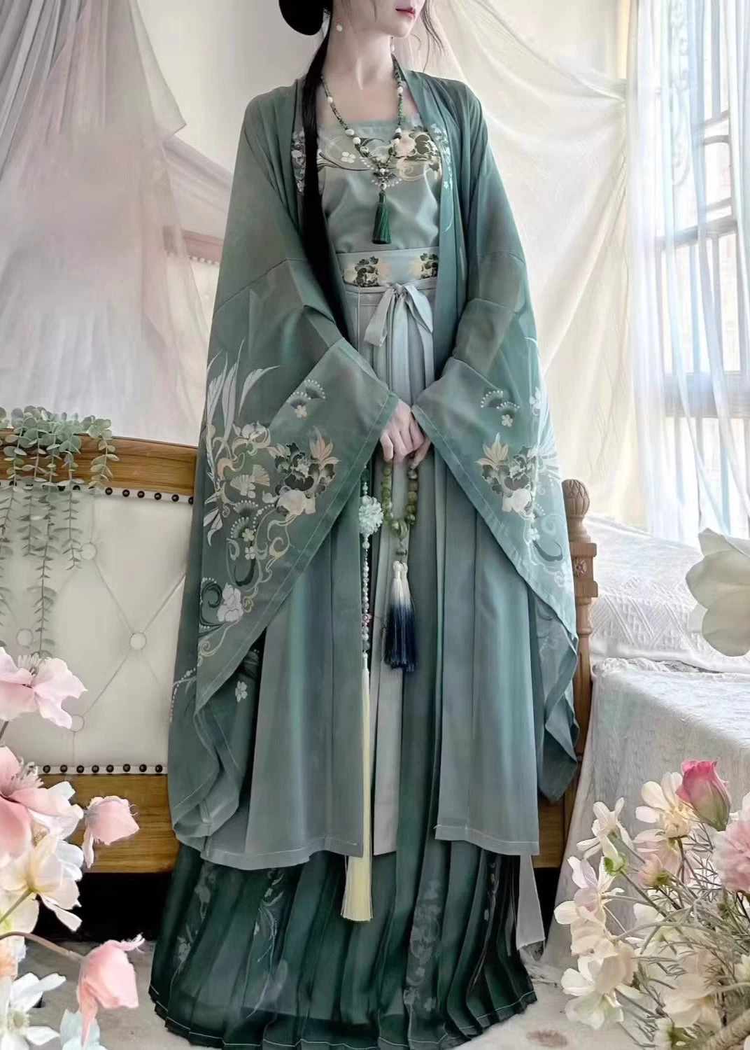 Women's Chiffon 3-Piece Daily Hanfu Set Jade Cloud Plus Size | HANFUBAO