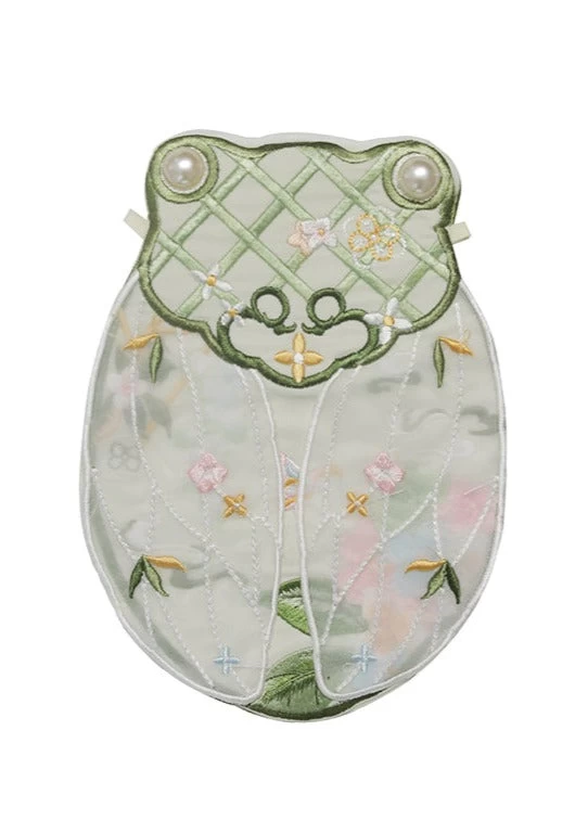 Green Embroidered Cicada Purse 14x20cm,  Daily Bag | HANFUBAO