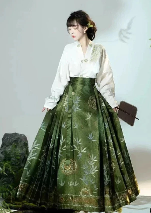 Women's Modern Custom Ma Mian Skirt Bamboo Embroidery Daily Hanfu| HANFUBAO