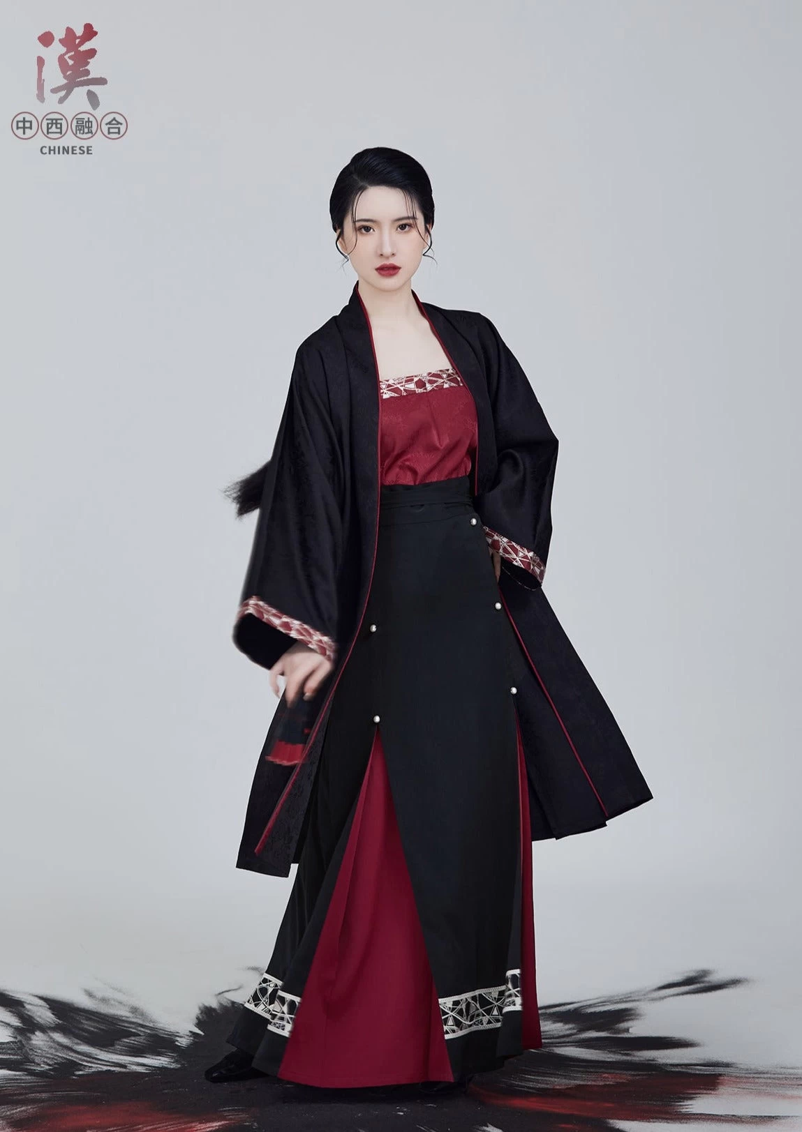 Women Modern Black Daily Hanfu Set Skirt+Top+Coverup | HANFUBAO
