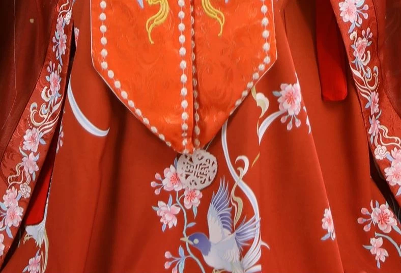 Women Modern Daily Hanfu Set Blue/Orange Magpie Print Flower Embroidery | HANFUBAO