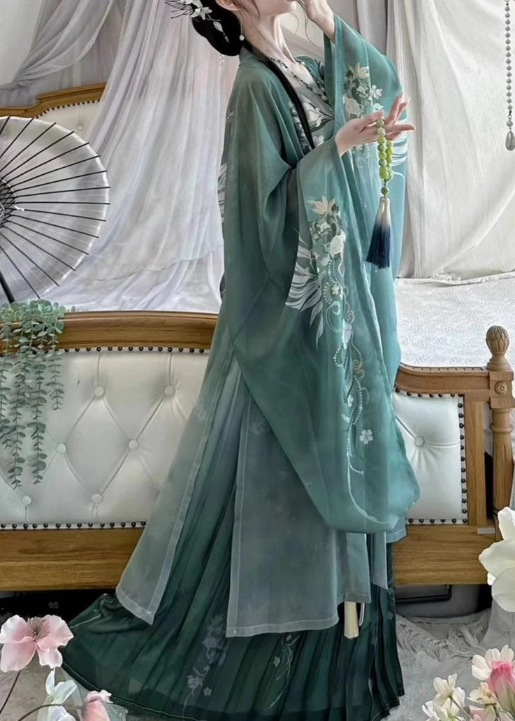 Women’s Plus Size Chiffon 3-Piece Daily Hanfu Set Jade Cloud (碧云) | HANFUBAO