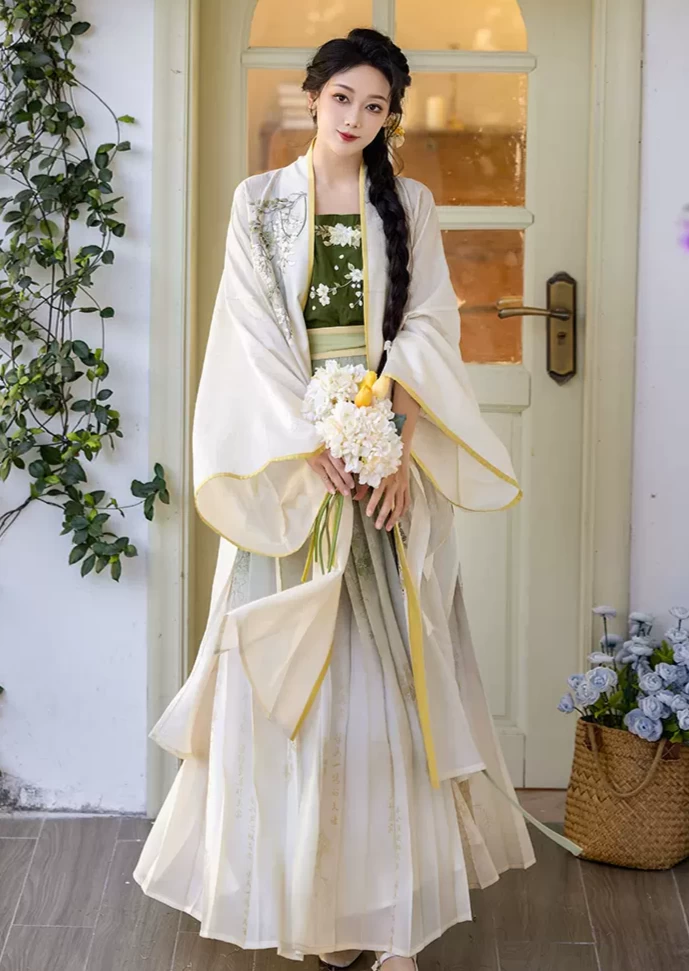 Women’s 3-Piece Ma Mian Skirt Hanfu Set, Artificial Silk Tank Top & Cover-Up | HANFUBAO