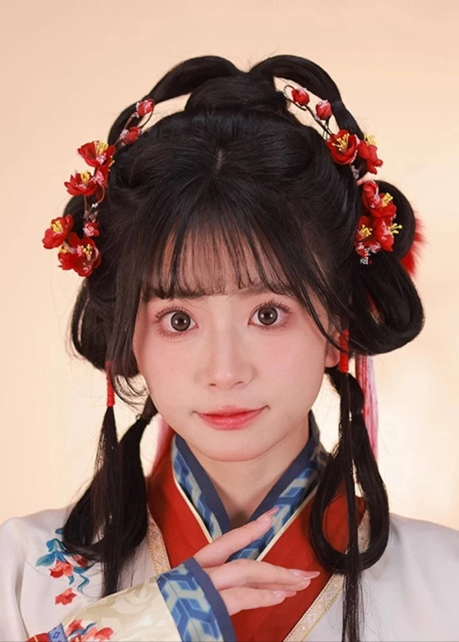 Women Hanfu Feather Flower Goddess Hairpins Pair Yarn Faux Pearls 9cm | HANFUBAO