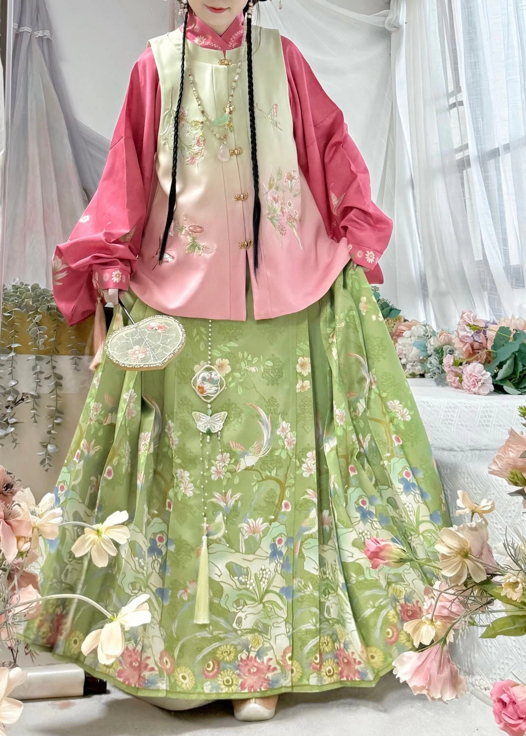 Women’s Plus Size Modern Daily Hanfu 3-Piece  Set Green | HANFUBAO