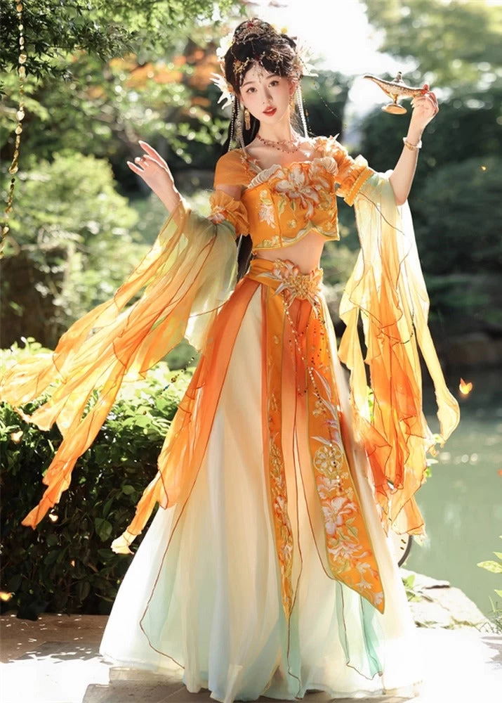 Women 5-Piece Embroidered West Regions Hanfu Dress Set Polyester| HANFUBAO