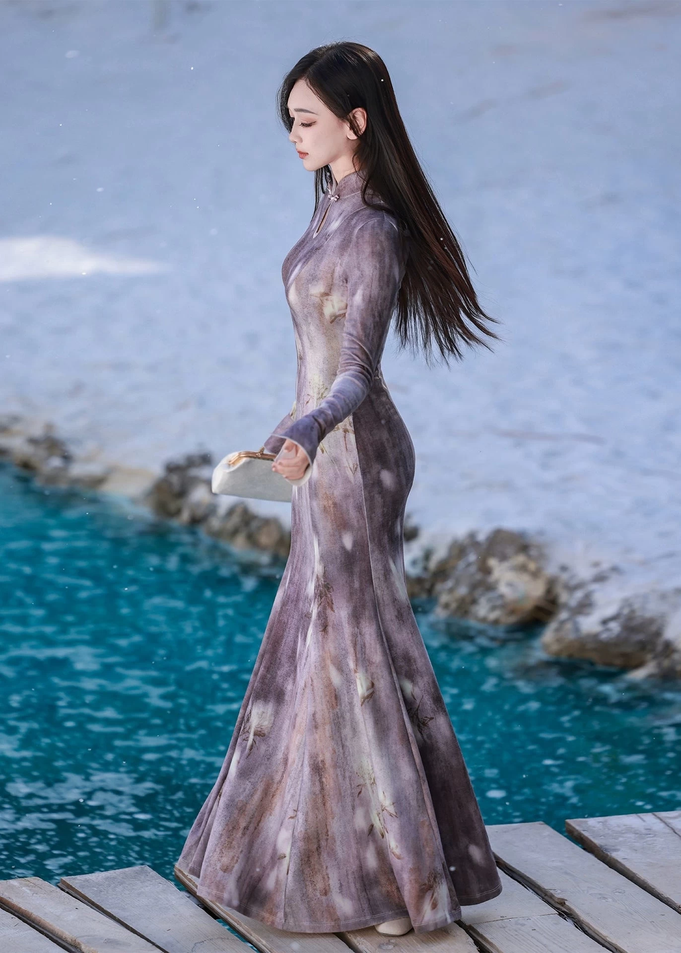 Women's Modern Hanfu 2-Piece  Qipao Set Violet Mist | HANFUBAO