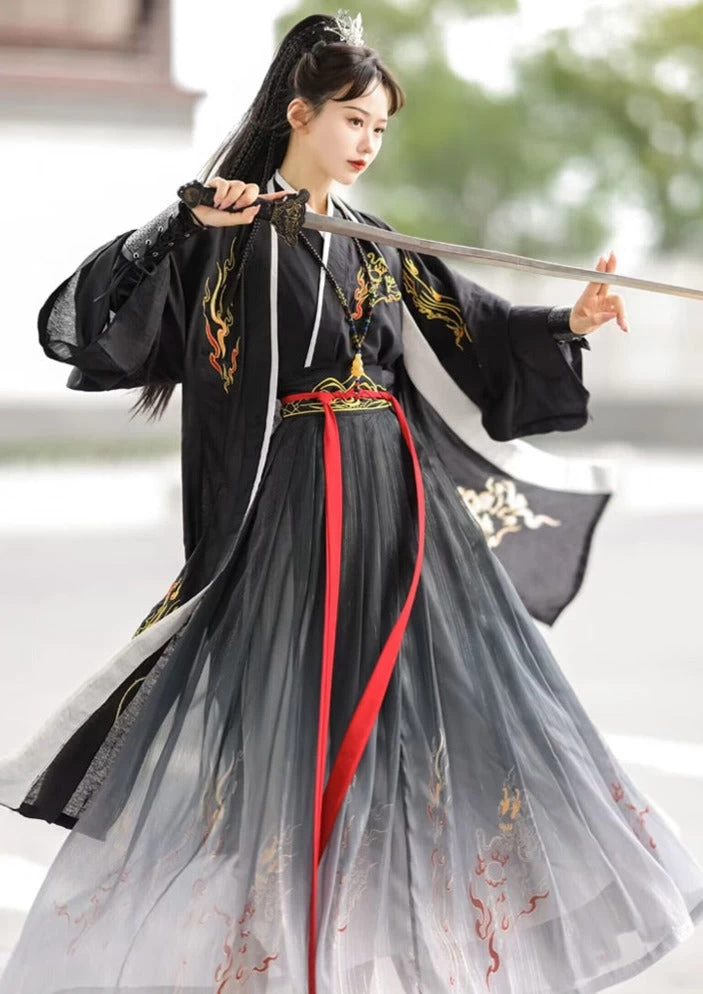 Unisex 5-Piece Song Dynasty Hanfu Set Flame Embroidery| HANFUBAO